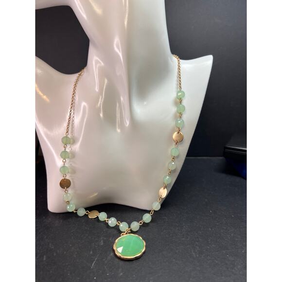 Vivi Love Green Glass Beaded Pendant Necklace Gold Tone 20in - Picture 5 of 14